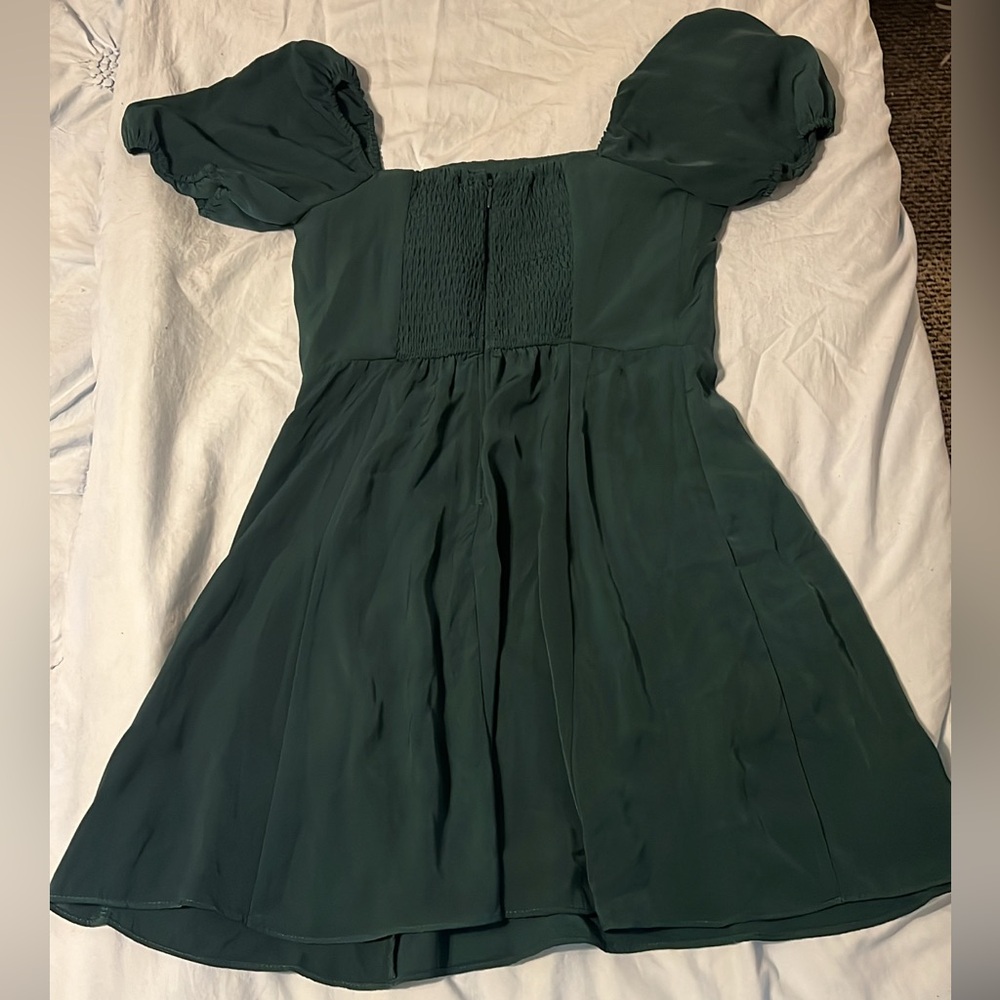 Abercrombie & Fitch Green Puff Sleeve Dress | XSP | Smocked Back